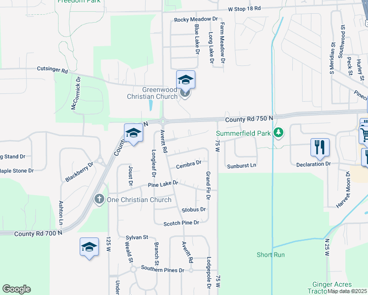 map of restaurants, bars, coffee shops, grocery stores, and more near 727 Mountain Pine Drive in Greenwood