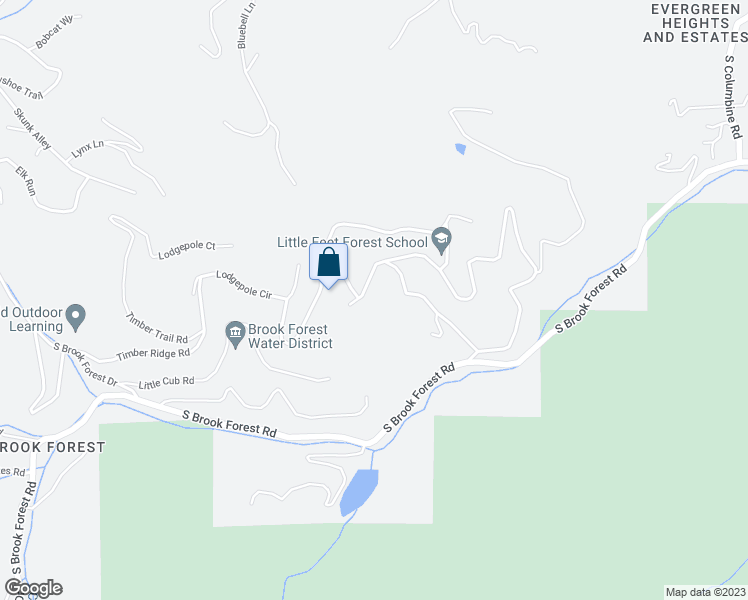 map of restaurants, bars, coffee shops, grocery stores, and more near 7197 Aspen Meadow Drive in Evergreen