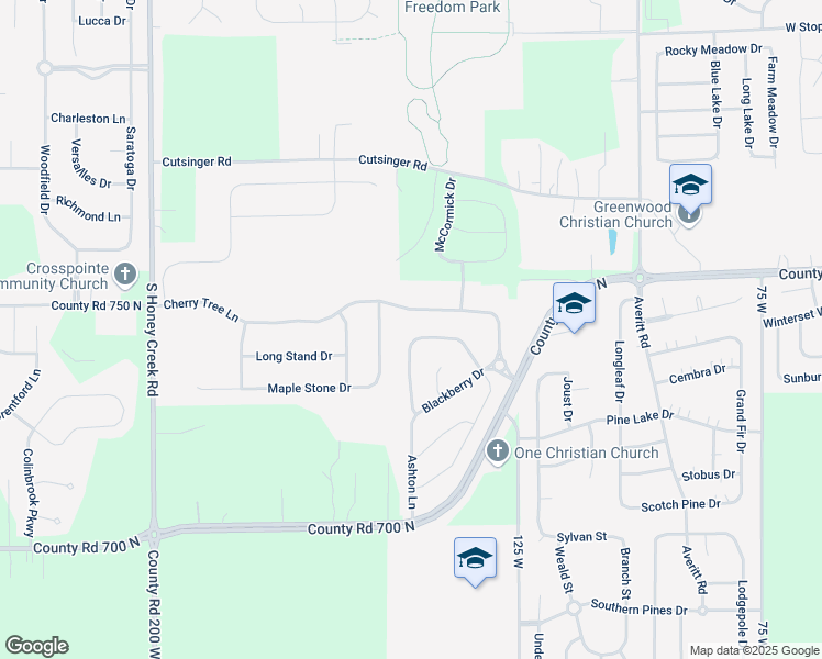 map of restaurants, bars, coffee shops, grocery stores, and more near 905 Cherry Tree Lane in Greenwood
