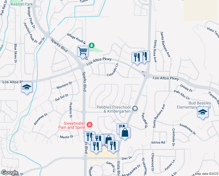 map of restaurants, bars, coffee shops, grocery stores, and more near 1248 Lambrusca Drive in Sparks