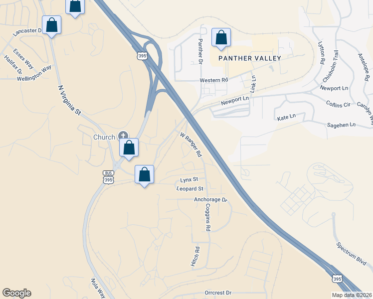 map of restaurants, bars, coffee shops, grocery stores, and more near 5945 West Ranger Road in Reno