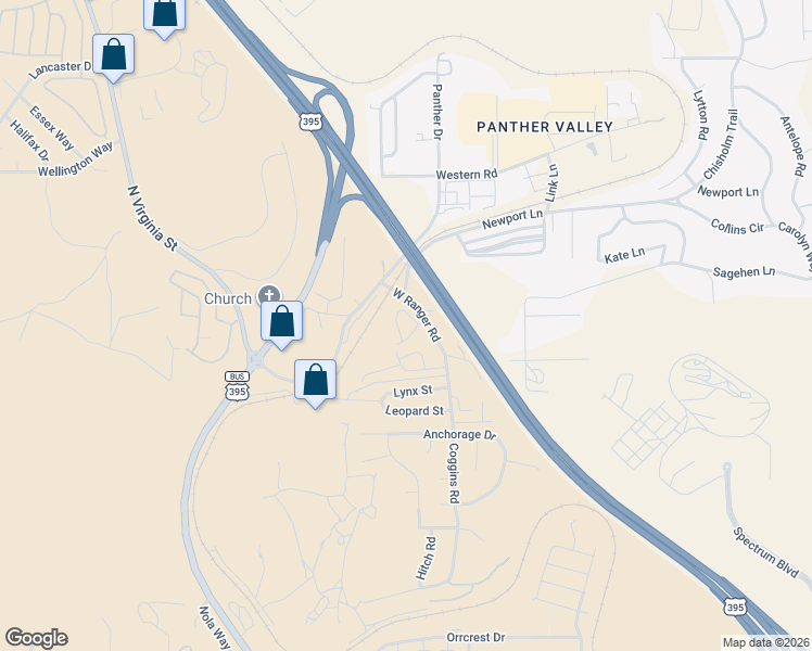 map of restaurants, bars, coffee shops, grocery stores, and more near 5945 West Ranger Road in Reno