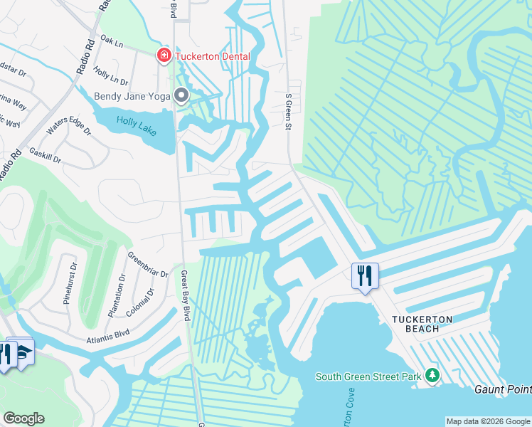 map of restaurants, bars, coffee shops, grocery stores, and more near 86 Dolphin Road in Tuckerton