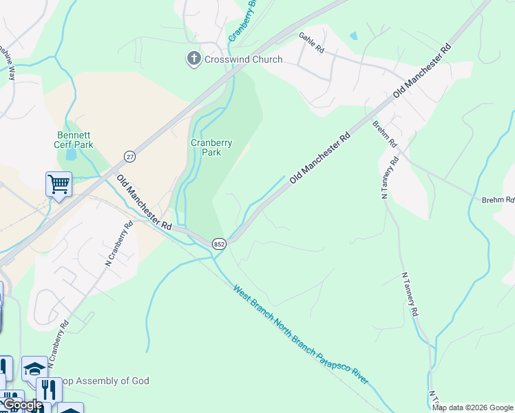 map of restaurants, bars, coffee shops, grocery stores, and more near 826 Old Manchester Road in Westminster