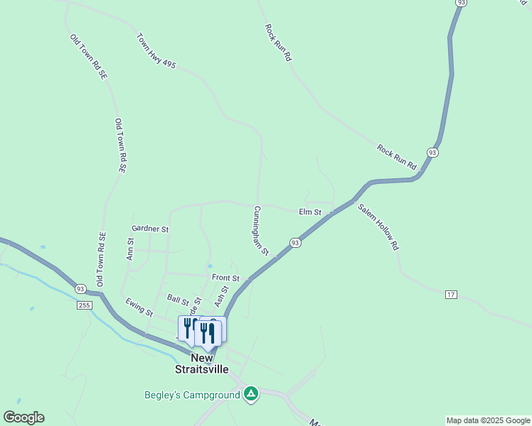 map of restaurants, bars, coffee shops, grocery stores, and more near 213 Cunningham Street in New Straitsville