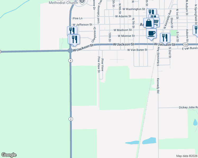 map of restaurants, bars, coffee shops, grocery stores, and more near Lost Caboose Tract in Auburn