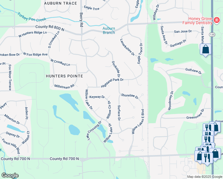 map of restaurants, bars, coffee shops, grocery stores, and more near 2145 Gold Court in Greenwood
