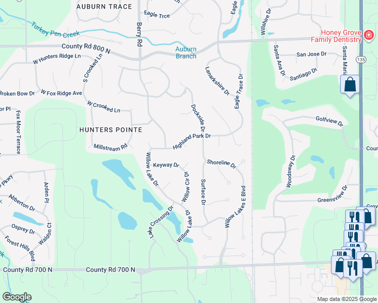 map of restaurants, bars, coffee shops, grocery stores, and more near 2145 Gold Court in Greenwood