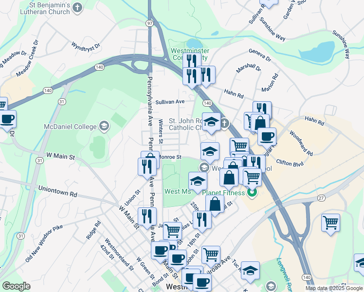 map of restaurants, bars, coffee shops, grocery stores, and more near 28 Hersh Avenue in Westminster