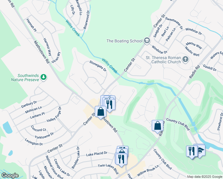 map of restaurants, bars, coffee shops, grocery stores, and more near 101 West Winged Foot Court in Little Egg Harbor Township