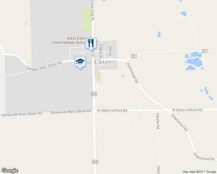 map of restaurants, bars, coffee shops, grocery stores, and more near in West Elkton