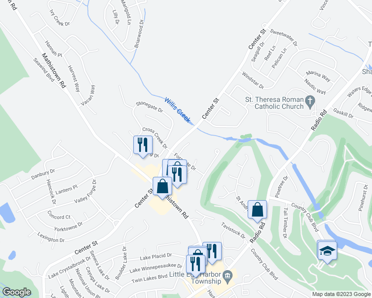 map of restaurants, bars, coffee shops, grocery stores, and more near 110 West Winged Foot Court in Little Egg Harbor Township