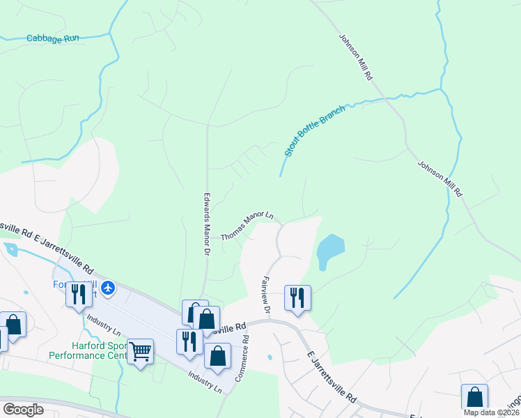 map of restaurants, bars, coffee shops, grocery stores, and more near 227 Thomas Manor Lane in Forest Hill