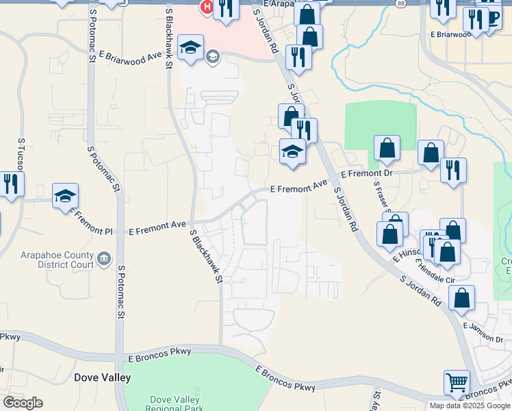 map of restaurants, bars, coffee shops, grocery stores, and more near 14400 East Fremont Avenue in Englewood