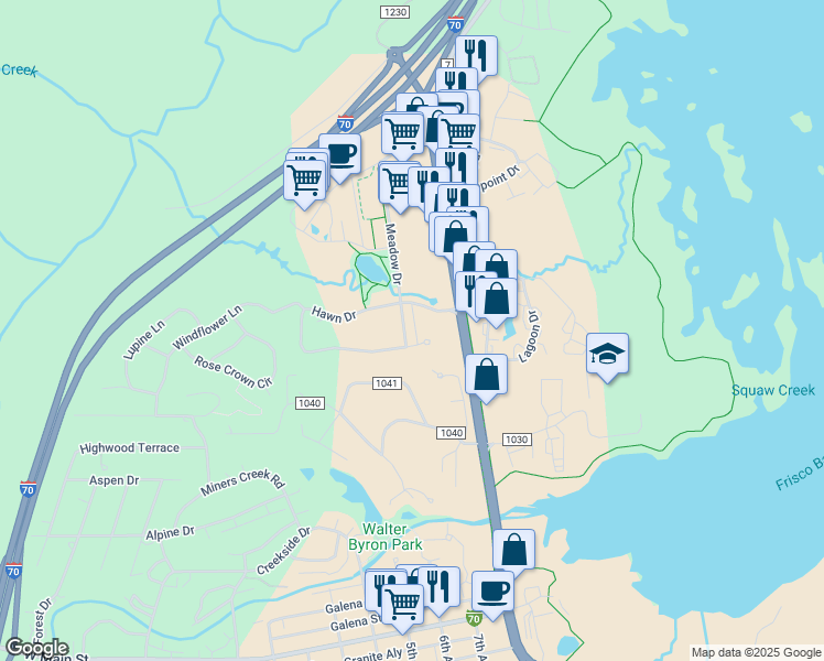 map of restaurants, bars, coffee shops, grocery stores, and more near 717 Meadow Drive in Frisco