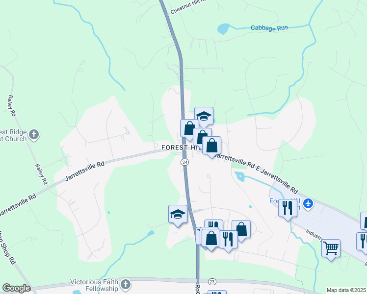 map of restaurants, bars, coffee shops, grocery stores, and more near 1 Colgate Drive in Forest Hill