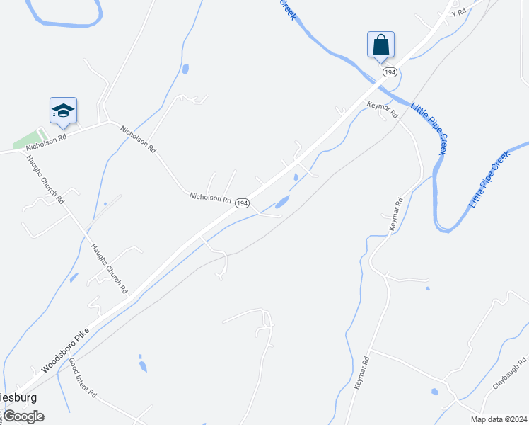 map of restaurants, bars, coffee shops, grocery stores, and more near 12815A Woodsboro Pike in Keymar