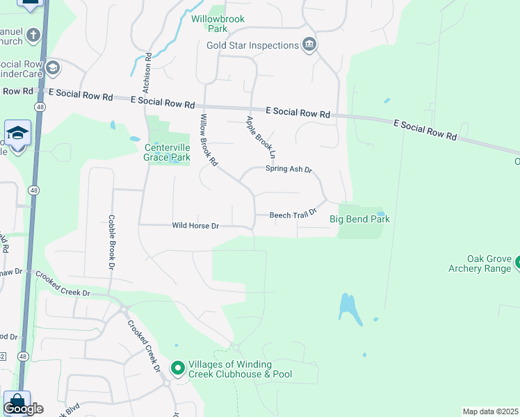 map of restaurants, bars, coffee shops, grocery stores, and more near 10700 Willow Brook Road in Dayton