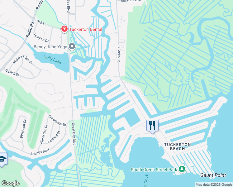 map of restaurants, bars, coffee shops, grocery stores, and more near 86 Dolphin Road in Tuckerton
