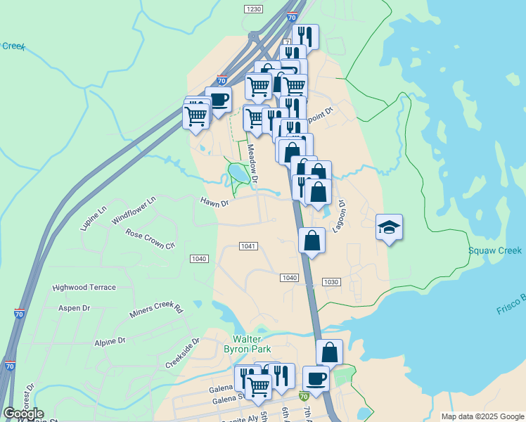 map of restaurants, bars, coffee shops, grocery stores, and more near 717 Meadow Drive in Frisco
