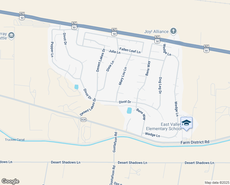 map of restaurants, bars, coffee shops, grocery stores, and more near 205 Mary Lou Lane in Fernley