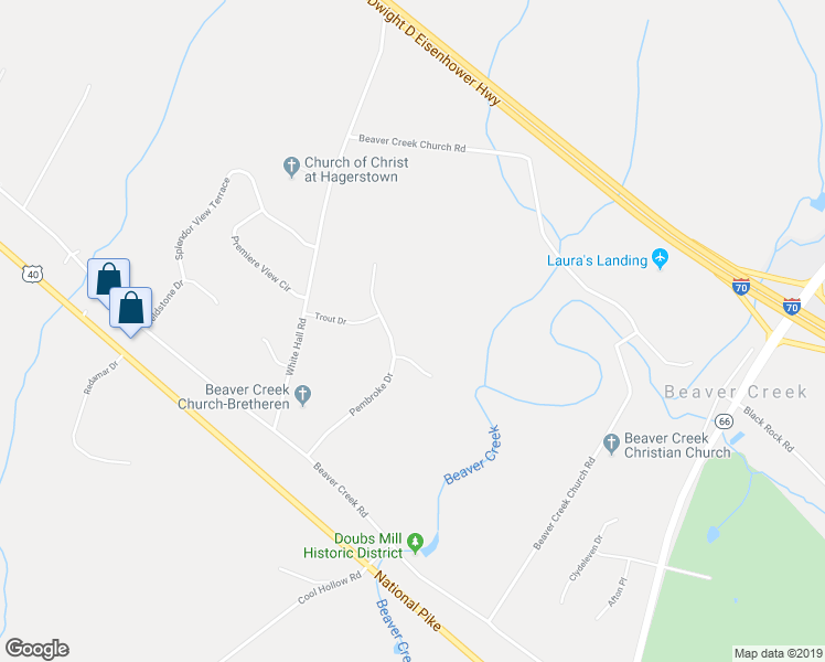 map of restaurants, bars, coffee shops, grocery stores, and more near 9817 Pembroke Drive in Hagerstown