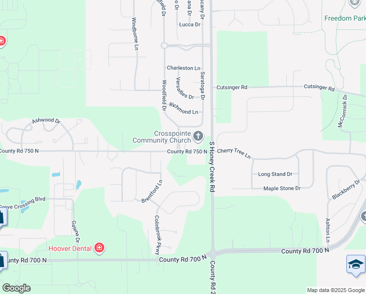 map of restaurants, bars, coffee shops, grocery stores, and more near 2151 Woodfield Drive in Greenwood