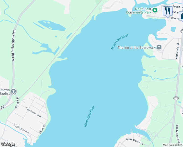 map of restaurants, bars, coffee shops, grocery stores, and more near in North East