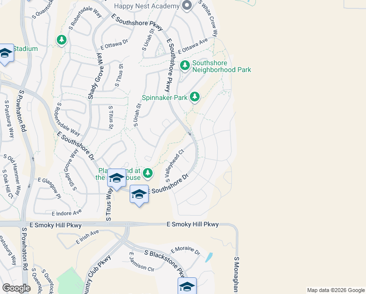 map of restaurants, bars, coffee shops, grocery stores, and more near 27716 East Frost Place in Aurora