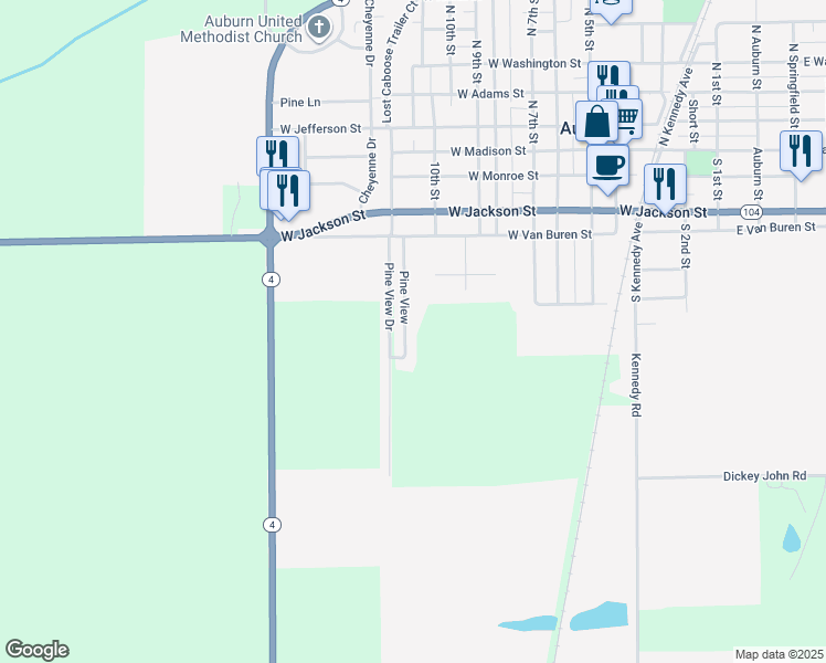 map of restaurants, bars, coffee shops, grocery stores, and more near Lost Caboose Tract in Auburn