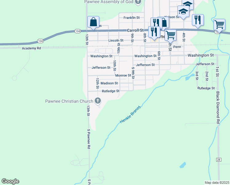 map of restaurants, bars, coffee shops, grocery stores, and more near 1000-1010 Rutledge Street in Pawnee