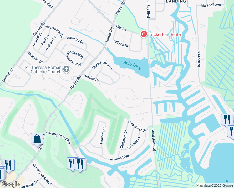 map of restaurants, bars, coffee shops, grocery stores, and more near 34 North Boom Way in Little Egg Harbor Township