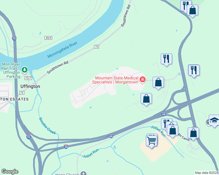 map of restaurants, bars, coffee shops, grocery stores, and more near 301 Scott Avenue in Morgantown