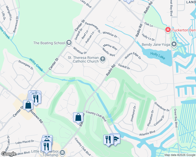 map of restaurants, bars, coffee shops, grocery stores, and more near 177 Westchester Drive in Little Egg Harbor Township
