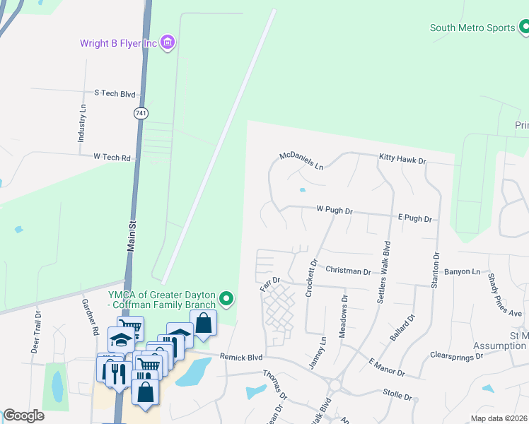 map of restaurants, bars, coffee shops, grocery stores, and more near 11 Sweeney Court in Springboro