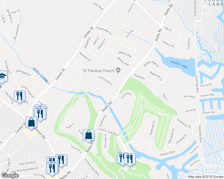 map of restaurants, bars, coffee shops, grocery stores, and more near 171 Westchester Drive in Tuckerton