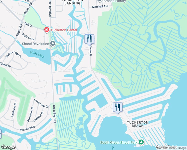 map of restaurants, bars, coffee shops, grocery stores, and more near 604 South Green Street in Tuckerton