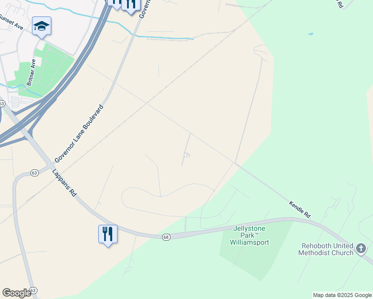 map of restaurants, bars, coffee shops, grocery stores, and more near 16311 Kendle Road in Williamsport