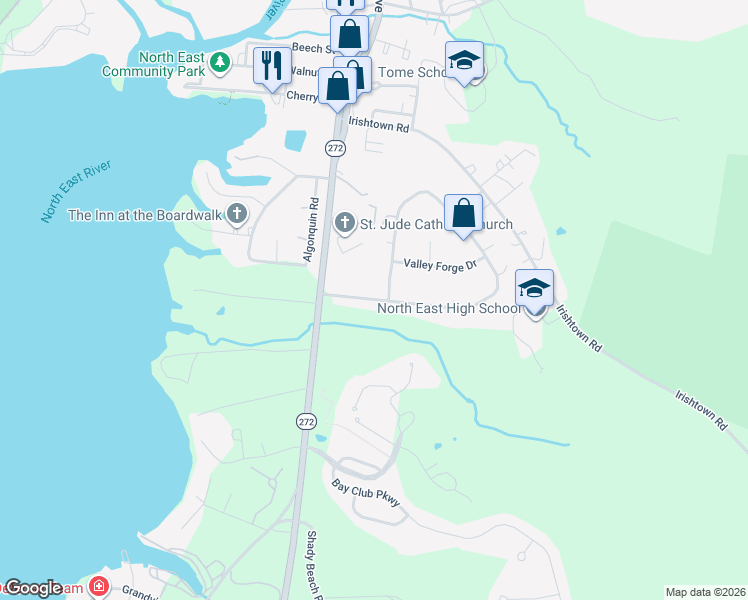 map of restaurants, bars, coffee shops, grocery stores, and more near 5 School House Lane in North East