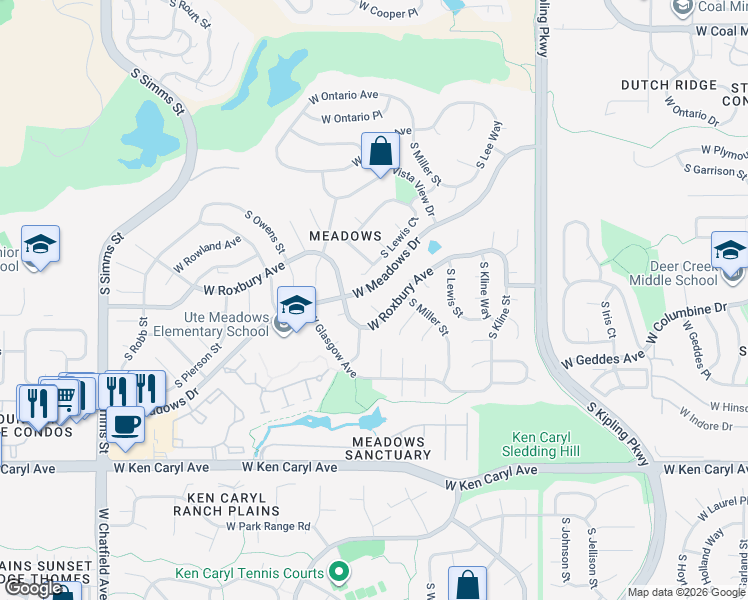 map of restaurants, bars, coffee shops, grocery stores, and more near 7120 South Moore Court in Littleton