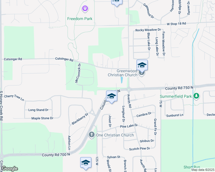 map of restaurants, bars, coffee shops, grocery stores, and more near 838 County Road 750 North in Greenwood