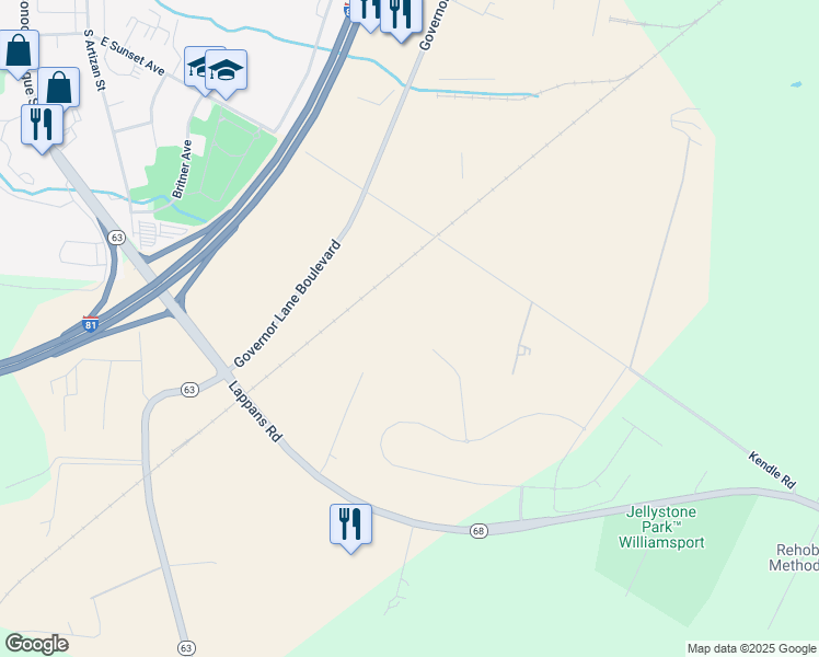 map of restaurants, bars, coffee shops, grocery stores, and more near 10046 Wilkes Drive in Williamsport