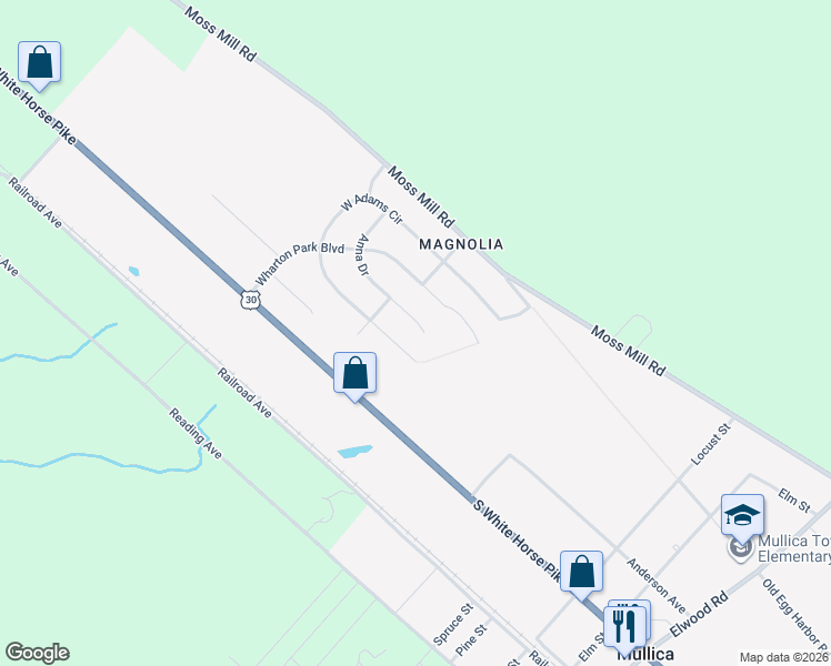 map of restaurants, bars, coffee shops, grocery stores, and more near 4161 Anna Drive in Hammonton