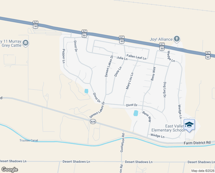 map of restaurants, bars, coffee shops, grocery stores, and more near 108 Desert Lakes Drive in Fernley