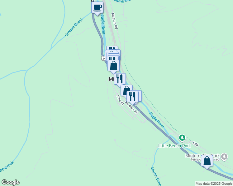 map of restaurants, bars, coffee shops, grocery stores, and more near 302 Pine Street in Minturn