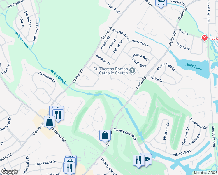 map of restaurants, bars, coffee shops, grocery stores, and more near 67 Westchester Drive in Little Egg Harbor Township