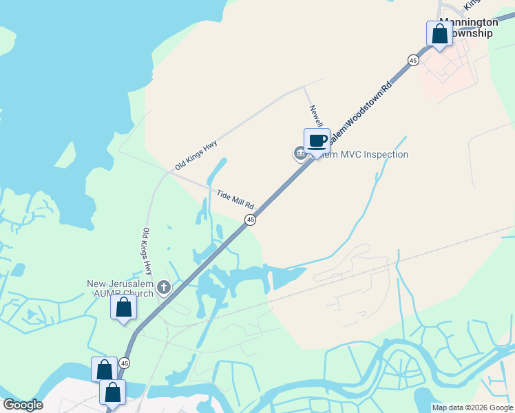 map of restaurants, bars, coffee shops, grocery stores, and more near 145 New Jersey 45 in Mannington Township