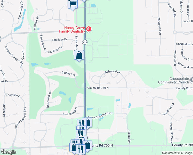 map of restaurants, bars, coffee shops, grocery stores, and more near 1723 Pathway Dr N in Greenwood