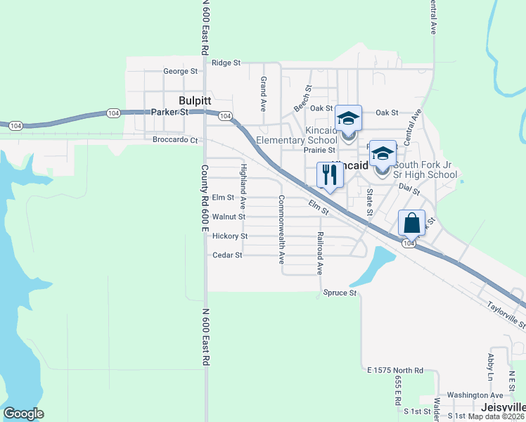map of restaurants, bars, coffee shops, grocery stores, and more near 216 Walnut Street in Kincaid