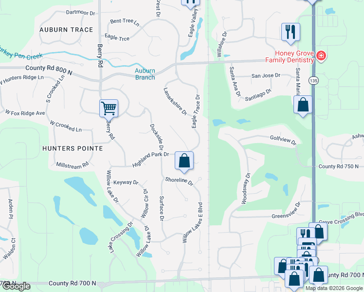 map of restaurants, bars, coffee shops, grocery stores, and more near 2048 Caledonian Court in Greenwood